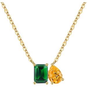 Turandoss Birthstone Necklaces for Women – 14K Gold Plated Dainty 12 Month Blue Green Emerald Birthstone Pendant Necklaces Jewerly Birthday Gifts for Women Girls(5+11-Emerald Citrine)