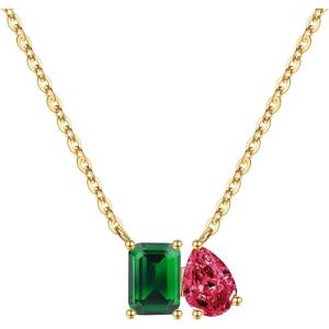 Turandoss Birthstone Necklaces for Women – 14K Gold Plated Dainty 12 Month Blue Green Emerald Birthstone Pendant Necklaces Jewerly Birthday Gifts for Women Girls(5+7-Emerald Ruby)