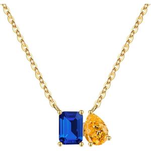 Turandoss Birthstone Necklaces for Women – 14K Gold Plated Dainty 12 Month Blue Green Emerald Birthstone Pendant Necklaces Jewerly Birthday Gifts for Women Girls(9+11-Sapphire Citrine)