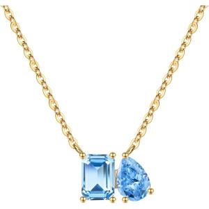 Turandoss Birthstone Necklaces for Women – 14K Gold Plated Dainty 12 Month Blue Green Emerald Birthstone Pendant Necklaces Jewerly Birthday Gifts for Women Girls(3+3-Aquamarine Aquamarine)