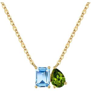 Turandoss Birthstone Necklaces for Women – 14K Gold Plated Dainty 12 Month Blue Green Emerald Birthstone Pendant Necklaces Jewerly Birthday Gifts for Women Girls(3+8-Aquamarine Peridot)