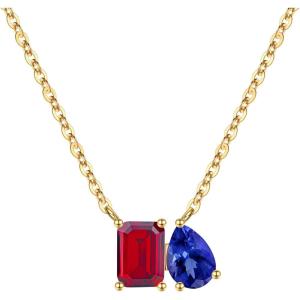 Turandoss Birthstone Necklaces for Women – 14K Gold Plated Dainty 12 Month Blue Green Emerald Birthstone Pendant Necklaces Jewerly Birthday Gifts for Women Girls(7+9-Ruby Sapphire)