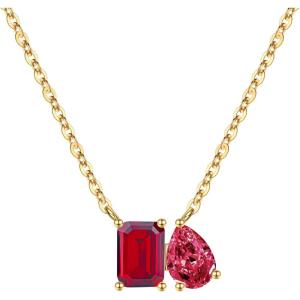 Turandoss Birthstone Necklaces for Women – 14K Gold Plated Dainty 12 Month Blue Green Emerald Birthstone Pendant Necklaces Jewerly Birthday Gifts for Women Girls(7+7-Ruby Ruby)