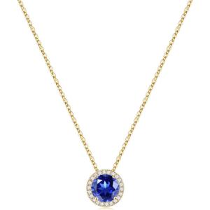 Turandoss Birthstone Necklaces for Women Trendy, 14K Gold Plated Dainty Personalized 12 Months Created Round CZ Gemstone Birthstone Pendant Necklace Birthday Jewelry Gifts for Women Girls(09-Sep-Lab Sapphire)