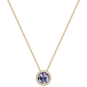 Turandoss Birthstone Necklaces for Women Trendy, 14K Gold Plated Dainty Personalized 12 Months Created Round CZ Gemstone Birthstone Pendant Necklace Birthday Jewelry Gifts for Women Girls(06-Jun-Lab Alexandrite)