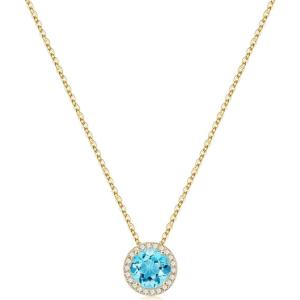 Turandoss Birthstone Necklaces for Women Trendy, 14K Gold Plated Dainty Personalized 12 Months Created Round CZ Gemstone Birthstone Pendant Necklace Birthday Jewelry Gifts for Women Girls(03-Mar-Lab Aquamarine)
