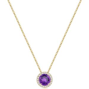 Turandoss Birthstone Necklaces for Women Trendy, 14K Gold Plated Dainty Personalized 12 Months Created Round CZ Gemstone Birthstone Pendant Necklace Birthday Jewelry Gifts for Women Girls(02-Feb-Lab Amethyst)