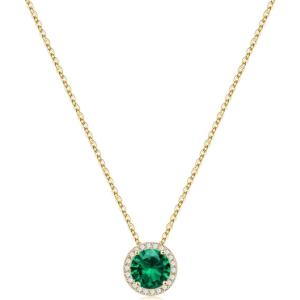 Turandoss Birthstone Necklaces for Women Trendy, 14K Gold Plated Dainty Personalized 12 Months Created Round CZ Gemstone Birthstone Pendant Necklace Birthday Jewelry Gifts for Women Girls(05-May-Lab Emerald)