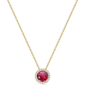 Turandoss Birthstone Necklaces for Women Trendy, 14K Gold Plated Dainty Personalized 12 Months Created Round CZ Gemstone Birthstone Pendant Necklace Birthday Jewelry Gifts for Women Girls(07-Jul-Lab Ruby)