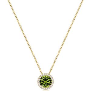 Turandoss Birthstone Necklaces for Women Trendy, 14K Gold Plated Dainty Personalized 12 Months Created Round CZ Gemstone Birthstone Pendant Necklace Birthday Jewelry Gifts for Women Girls(08-Aug-Lab Peridot)