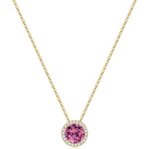Turandoss Birthstone Necklaces for Women Trendy, 14K Gold Plated Dainty Personalized 12 Months Created Round CZ Gemstone Birthstone Pendant Necklace Birthday Jewelry Gifts for Women Girls(10-Oct-Lab Pink Tourmaline)