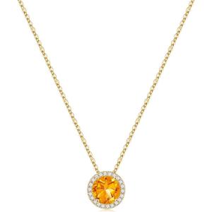 Turandoss Birthstone Necklaces for Women Trendy, 14K Gold Plated Dainty Personalized 12 Months Created Round CZ Gemstone Birthstone Pendant Necklace Birthday Jewelry Gifts for Women Girls(11-Nov-Lab Citrine)