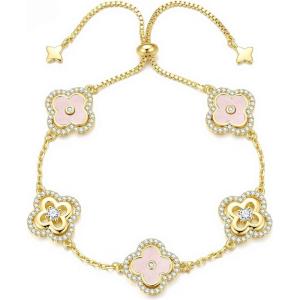 Turandoss Clover Bracelets for Women – Dainty 14K Gold Plated CZ Bracelets Colorful Four Leaf Clover Bracelet Lucky Bracelet Lucky Jewelry Gifts for Women St. Patrick’s Day Gifts(Pink clover)