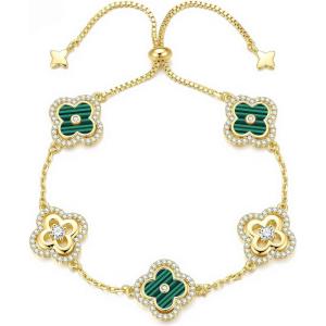 Turandoss Clover Bracelets for Women – Dainty 14K Gold Plated CZ Bracelets Colorful Four Leaf Clover Bracelet Lucky Bracelet Lucky Jewelry Gifts for Women St. Patrick’s Day Gifts(Green clover)