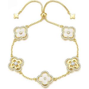 Turandoss Clover Bracelets for Women – Dainty 14K Gold Plated CZ Bracelets Colorful Four Leaf Clover Bracelet Lucky Bracelet Lucky Jewelry Gifts for Women St. Patrick’s Day Gifts(White clover)