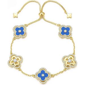 Turandoss Clover Bracelets for Women – Dainty 14K Gold Plated CZ Bracelets Colorful Four Leaf Clover Bracelet Lucky Bracelet Lucky Jewelry Gifts for Women St. Patrick’s Day Gifts(Blue clover)