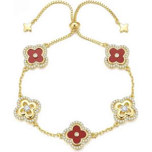 Turandoss Clover Bracelets for Women – Dainty 14K Gold Plated CZ Bracelets Colorful Four Leaf Clover Bracelet Lucky Bracelet Lucky Jewelry Gifts for Women St. Patrick’s Day Gifts(Red clover)