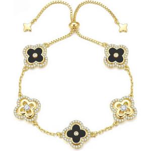 Turandoss Clover Bracelets for Women – Dainty 14K Gold Plated CZ Bracelets Colorful Four Leaf Clover Bracelet Lucky Bracelet Lucky Jewelry Gifts for Women St. Patrick’s Day Gifts(Black clover)