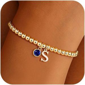 Turandoss Easter Basket Stuffers Gifts – Dainty 14K Gold Plated 12 Months Birthstone Charm Letter A-Z Bracelet Trendy Personalized Easter Jewelry Gifts for Women Teen Girls(Dec-Tanzanite)