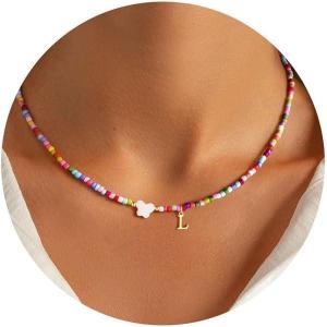 Turandoss Easter Basket Stuffers for Girls – 14K Gold Plated Dainty Letter A-Z Pendant Colorful Initial Butterfly Choker Necklace Trendy Jewelry Birthday Easter Gifts for Little Girls(L)