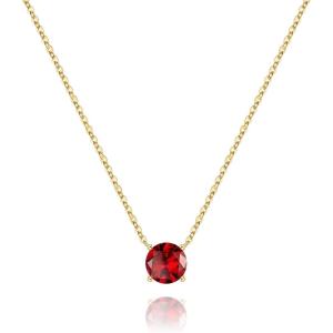Turandoss Easter Basket Stuffers for Girls, Dainty 14K Gold Plated Birthstone Personalized 12 Months Created Emerald Round Birthstone Pendant Necklace Birthday Jewelry Easter Gifts for Women Girls(01-Jan-Lab Garnet)