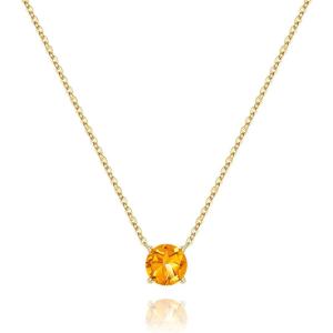 Turandoss Easter Basket Stuffers for Girls, Dainty 14K Gold Plated Birthstone Personalized 12 Months Created Emerald Round Birthstone Pendant Necklace Birthday Jewelry Easter Gifts for Women Girls(11-Nov-Lab Citrine)