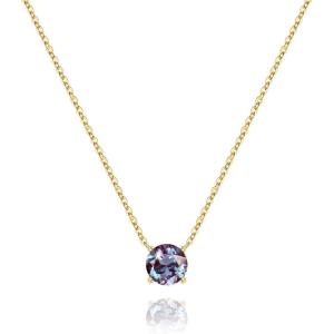 Turandoss Easter Basket Stuffers for Girls, Dainty 14K Gold Plated Birthstone Personalized 12 Months Created Emerald Round Birthstone Pendant Necklace Birthday Jewelry Easter Gifts for Women Girls(06-Jun-Lab Alexandrite)