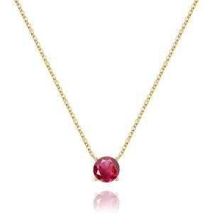 Turandoss Easter Basket Stuffers for Girls, Dainty 14K Gold Plated Birthstone Personalized 12 Months Created Emerald Round Birthstone Pendant Necklace Birthday Jewelry Easter Gifts for Women Girls(07-Jul-Lab Ruby)