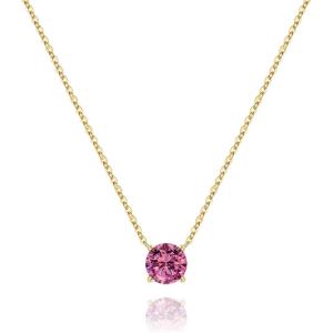 Turandoss Easter Basket Stuffers for Girls, Dainty 14K Gold Plated Birthstone Personalized 12 Months Created Emerald Round Birthstone Pendant Necklace Birthday Jewelry Easter Gifts for Women Girls(10-Oct-Lab Pink Tourmaline)