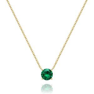 Turandoss Easter Basket Stuffers for Girls, Dainty 14K Gold Plated Birthstone Personalized 12 Months Created Emerald Round Birthstone Pendant Necklace Birthday Jewelry Easter Gifts for Women Girls(05-May-Lab Emerald)