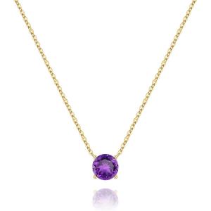 Turandoss Easter Basket Stuffers for Girls, Dainty 14K Gold Plated Birthstone Personalized 12 Months Created Emerald Round Birthstone Pendant Necklace Birthday Jewelry Easter Gifts for Women Girls(02-Feb-Lab Amethyst)