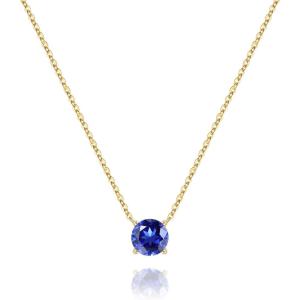 Turandoss Easter Basket Stuffers for Girls, Dainty 14K Gold Plated Birthstone Personalized 12 Months Created Emerald Round Birthstone Pendant Necklace Birthday Jewelry Easter Gifts for Women Girls(09-Sep-Lab Sapphire)