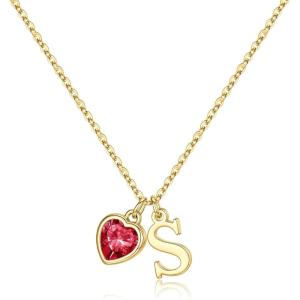 Turandoss Easter Basket Stuffers for Girls Women, Dainty 14K Gold Plated Initial A-Z Heart Birthstone Pendant Necklace Personalized Bridesmaid Birthday Jewelry Easter Gifts for Teen Girls(07-Jul-Lab Grown Ruby)
