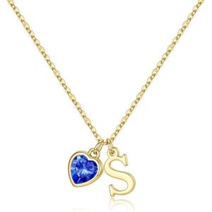 Turandoss Easter Basket Stuffers for Girls Women, Dainty 14K Gold Plated Initial A-Z Heart Birthstone Pendant Necklace Personalized Bridesmaid Birthday Jewelry Easter Gifts for Teen Girls(09-Spe-Lab Grown Sapphire)