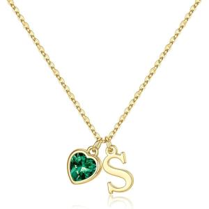 Turandoss Easter Basket Stuffers for Girls Women, Dainty 14K Gold Plated Initial A-Z Heart Birthstone Pendant Necklace Personalized Bridesmaid Birthday Jewelry Easter Gifts for Teen Girls(05-May-Lab Grown Emerald)