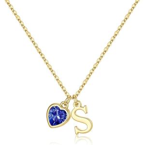 Turandoss Easter Basket Stuffers for Girls Women, Dainty 14K Gold Plated Initial A-Z Heart Birthstone Pendant Necklace Personalized Bridesmaid Birthday Jewelry Easter Gifts for Teen Girls(012-Dec-Lab Grown Tanzanite)