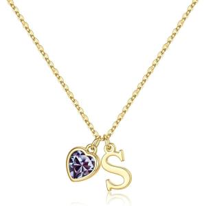 Turandoss Easter Basket Stuffers for Girls Women, Dainty 14K Gold Plated Initial A-Z Heart Birthstone Pendant Necklace Personalized Bridesmaid Birthday Jewelry Easter Gifts for Teen Girls(06-Jun-Lab Grown Alexandrite)