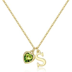 Turandoss Easter Basket Stuffers for Girls Women, Dainty 14K Gold Plated Initial A-Z Heart Birthstone Pendant Necklace Personalized Bridesmaid Birthday Jewelry Easter Gifts for Teen Girls(08-Aug-Lab Grown Peridot)