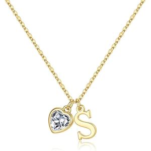 Turandoss Easter Basket Stuffers for Girls Women, Dainty 14K Gold Plated Initial A-Z Heart Birthstone Pendant Necklace Personalized Bridesmaid Birthday Jewelry Easter Gifts for Teen Girls(04-Apr-Lab Grown White topaz)