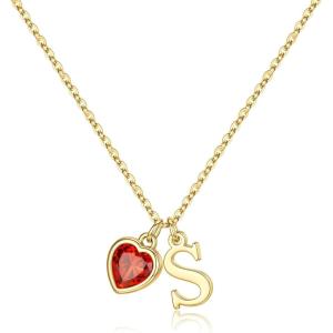 Turandoss Easter Basket Stuffers for Girls Women, Dainty 14K Gold Plated Initial A-Z Heart Birthstone Pendant Necklace Personalized Bridesmaid Birthday Jewelry Easter Gifts for Teen Girls(01-Jan-Lab Grown Garnet)