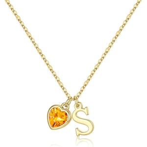Turandoss Easter Basket Stuffers for Girls Women, Dainty 14K Gold Plated Initial A-Z Heart Birthstone Pendant Necklace Personalized Bridesmaid Birthday Jewelry Easter Gifts for Teen Girls(011-Nov-Lab Grown Citrine)