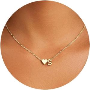 Turandoss Easter Basket Stuffers for Kids Teen Girls – 14K Gold Plated Dainty A-Z Heart Initial Letter Pendant Name Necklace Tiny Birthday Easter Gifts for Women Girls Jewelry(Gold)