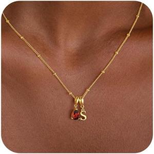 Turandoss Easter Basket Stuffers for Women – Dainty 14K Gold Plated 12 Months Birthstone Initial A-Z Necklace Trendy Jewelry Birthday Easter Gifts for Grandma Mom Teen Girls(01-Jan-Garnet)