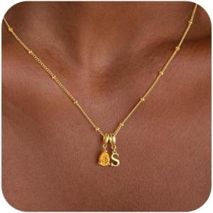 Turandoss Easter Basket Stuffers for Women – Dainty 14K Gold Plated 12 Months Birthstone Initial A-Z Necklace Trendy Jewelry Birthday Easter Gifts for Grandma Mom Teen Girls(11-Nov-Citrine)