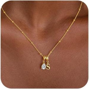 Turandoss Easter Basket Stuffers for Women – Dainty 14K Gold Plated 12 Months Birthstone Initial A-Z Necklace Trendy Jewelry Birthday Easter Gifts for Grandma Mom Teen Girls(04-Apr-White topaz)