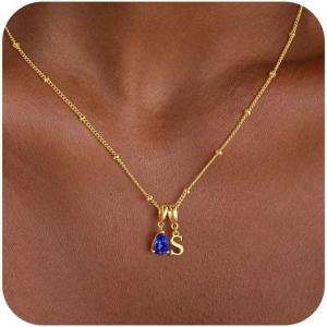Turandoss Easter Basket Stuffers for Women – Dainty 14K Gold Plated 12 Months Birthstone Initial A-Z Necklace Trendy Jewelry Birthday Easter Gifts for Grandma Mom Teen Girls(09-Spe-Sapphire)