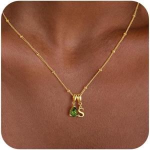 Turandoss Easter Basket Stuffers for Women – Dainty 14K Gold Plated 12 Months Birthstone Initial A-Z Necklace Trendy Jewelry Birthday Easter Gifts for Grandma Mom Teen Girls(08-Aug-Peridot)