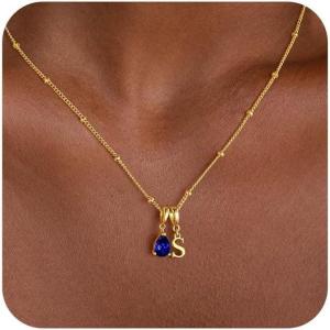 Turandoss Easter Basket Stuffers for Women – Dainty 14K Gold Plated 12 Months Birthstone Initial A-Z Necklace Trendy Jewelry Birthday Easter Gifts for Grandma Mom Teen Girls(12-Dec-Tanzanite)