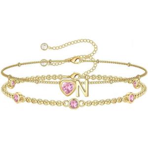 Turandoss Easter Gifts for Kids Teen Girls – 14K Gold Plated Initial Heart Charm Birthstone Bracelets Easter Basket Stuffers for Daughter Toddler Teens Her Mom Girlfriend Wife Jewelry Birthday Gifts(11-Lab Citrine-N)