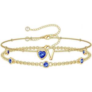 Turandoss Easter Gifts for Kids Teen Girls – 14K Gold Plated Initial Heart Charm Birthstone Bracelets Easter Basket Stuffers for Daughter Toddler Teens Her Mom Girlfriend Wife Jewelry Birthday Gifts(11-Lab Citrine-V)